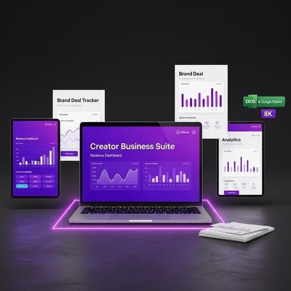 Laptop med analysdashboard och grafer för kreatörers mediekit